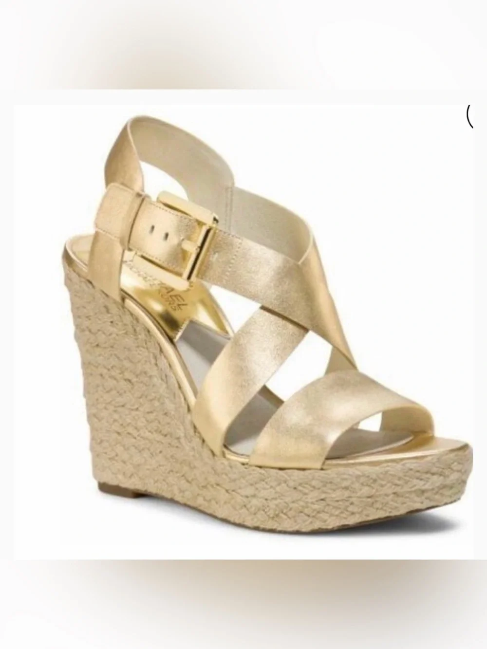 Michael Kors Gold Metallic Espadrille Wedge Sandals (9)